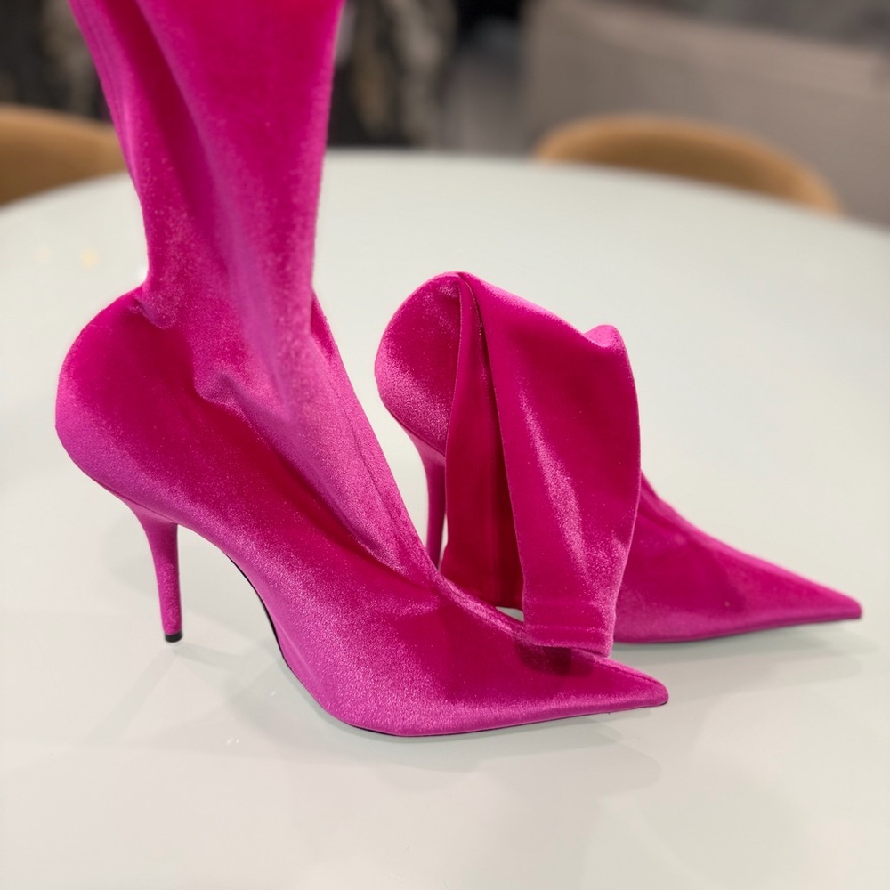 Balenciaga Hot Pink Velvet Stiletto Sock Boots